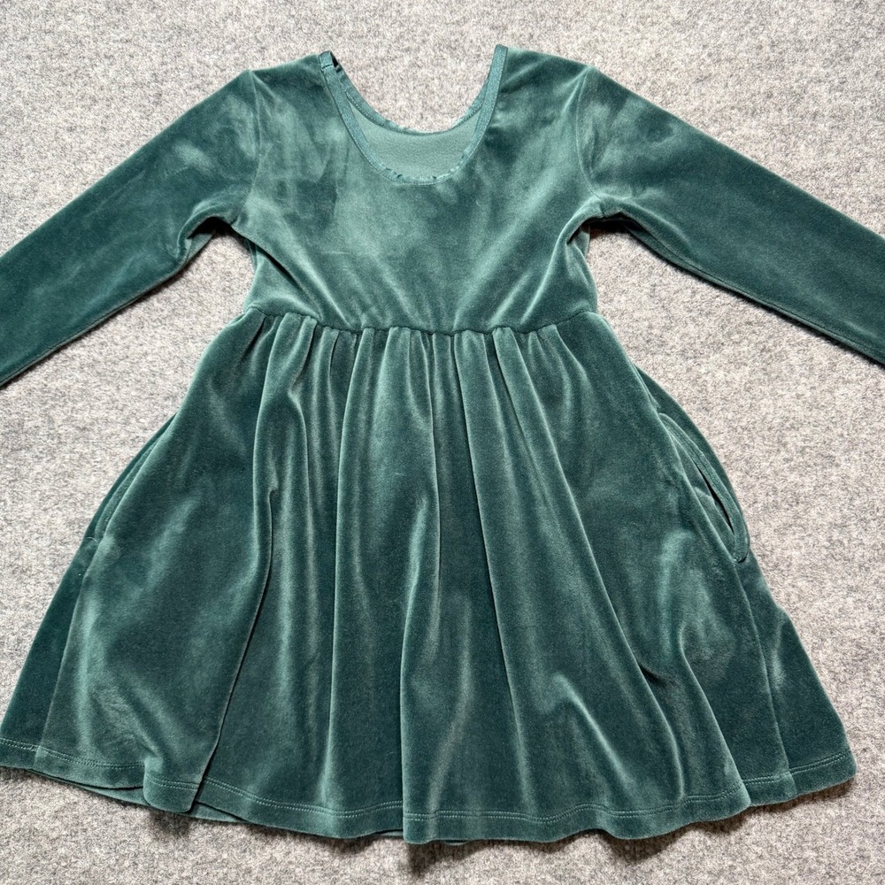 HANNA ANDERSSON Girls Green Velvet Long Sleeve Dress Pockets Size 4 100cm - Picture 5 of 7